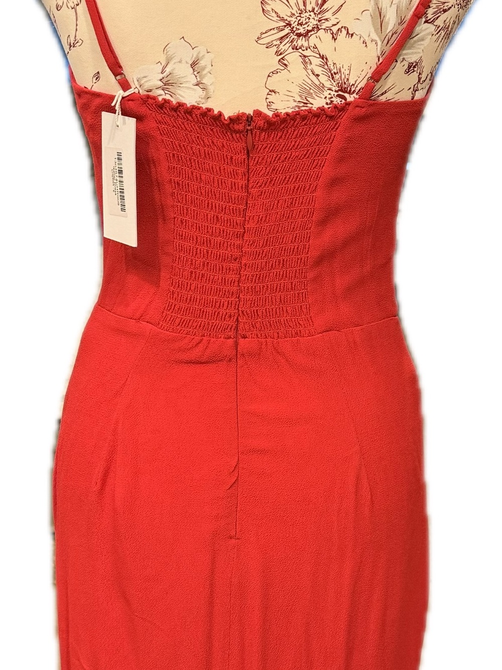 Reformation. New with Tag.Red  Smocked-Back Midi Dress